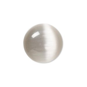 Cabochon, cat's eye glass (fiber optic glass), grey, 20mm calibrated round, quality grade. Sold per pkg of 4.