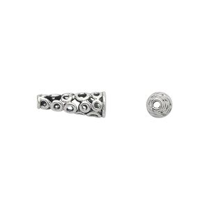 Cone, JBB Findings, antiqued sterling silver, 14x5mm with circles, 3.5mm inside diameter. Sold per pkg of 2.