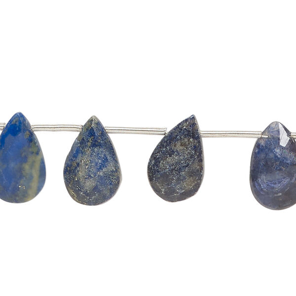 Lapis lazuli 1pkg14, hand-cut top-drilled faceted puffed teardrop bead natural, 12x8mm-14x11mm image number 0