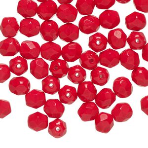 Bead, Czech fire-polished glass 1pkg1200, opaque red, 6mm faceted round.