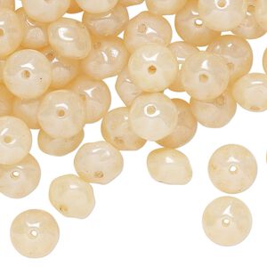 Bead, Czech pressed glass, translucent cream, 8x6mm pinched rondelle. Sold per 2-ounce pkg, approximately 120 beads.