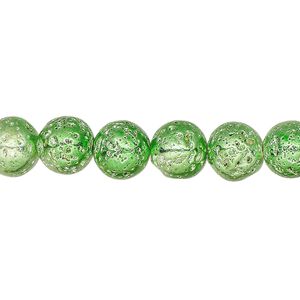 Lava rock 1pkg1, electrocoated round bead, mint green 15.5-16 inch 7-8mm