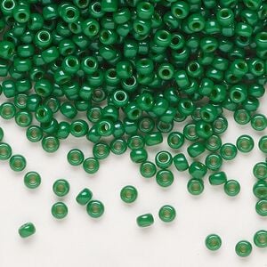 Seed bead, Miyuki, glass, pkg/250g, #8 rocaille, opaque outside dyed green, (RR-1481).