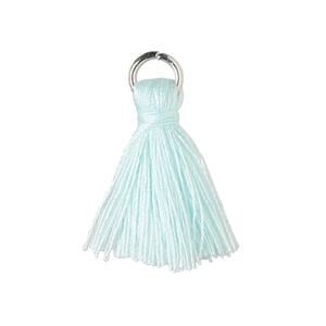 Tassel, cotton and imitation rhodium-finished steel, mint green, 20-24mm mini tassel with 6mm open jump ring. Sold per pkg of 6.