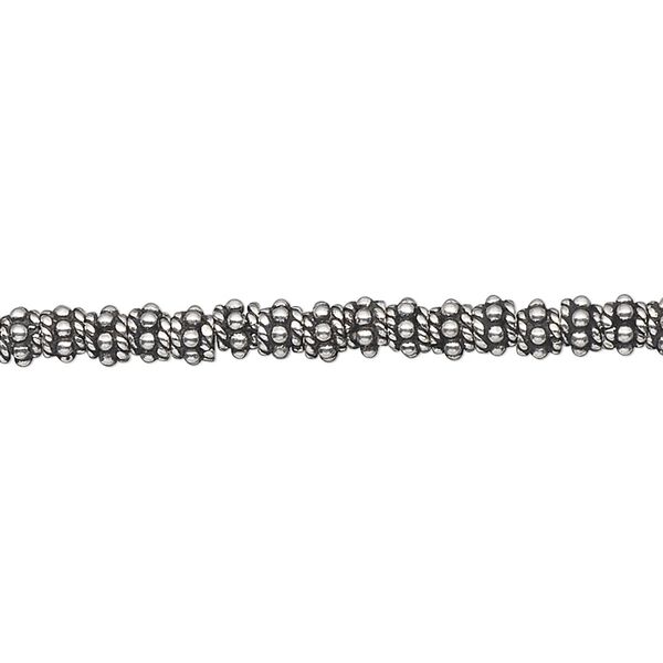 Bead 1pkg20 sterling silver, 4x3mm beaded rondelle, antiqued Rajasthani image number 0