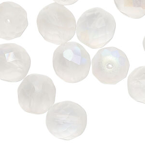 Bead, Czech fire-polished glass 1pkg30, translucent matte opal AB, 12mm faceted round.
