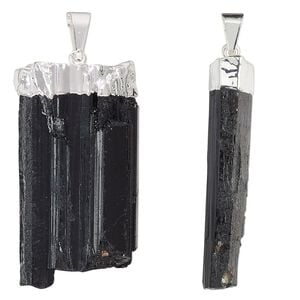 Black tourmaline / copper / brass 1pkg1, silver-plated freeform point pendant natural 32x13mm-40x21mm