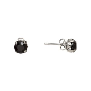 Earstud, Everyday Jewelry&trade;, Crystal Passions&reg; and silver-plated "pewter", jet, 6.5mm round. Sold per pair.