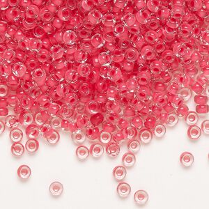 Seed bead, Preciosa Ornela Czech glass, pkg/50g, #8 rocaille, transparent terra intensive red-lined clear, (08A98).