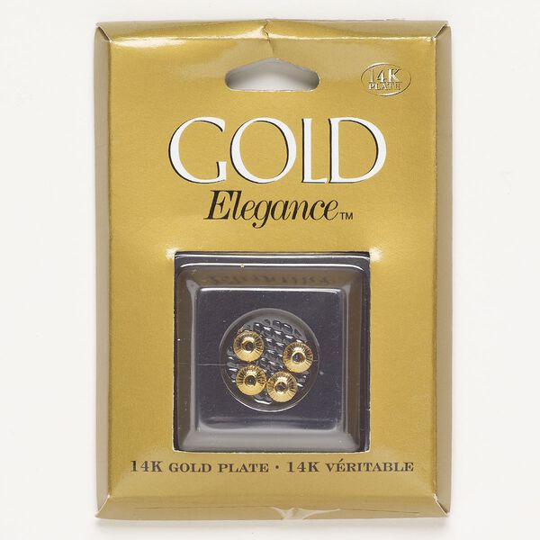 Bead, copper, pkg/4, 5x3mm corrugated saucer, gold plate. image number 0