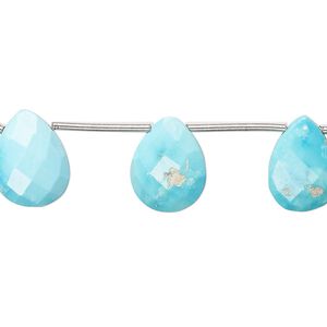 Imperial crown turquoise 1pkg10, hand-cut top-drilled faceted puffed teardrop bead natural 10x8mm-14x11mm