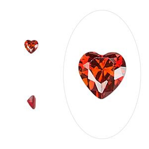 Gem, cubic zirconia, ruby red, 4mm faceted heart, Mohs hardness 8-1/2. Sold per pkg of 5.