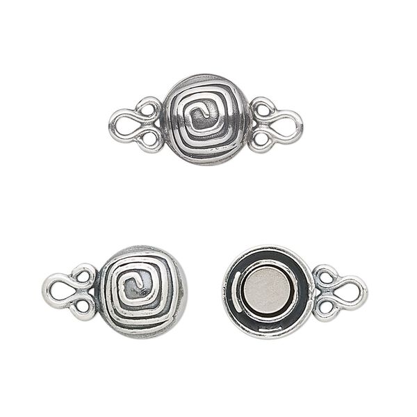 Clasp magnetic 1pkg1 sterling silver, 9mm round, antiqued JBB Findings 1-strand image number 0