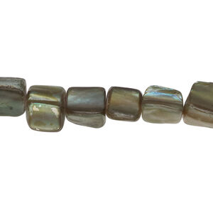 Mother-of-pearl shell 1pkg1, triangle tube bead 15 inch dark green khaki 7x6mm-12x9mm