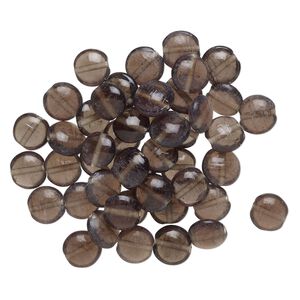 Bead, lampworked glass, translucent smoky brown, 12mm puffed flat round. Sold per 2-ounce pkg, approximately 45 beads.
