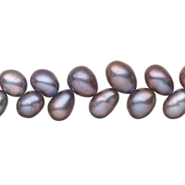 Freshwater pearl 1pkg1, herringbone-drilled rice, 14 inch lilac bronze 8x6mm-9x7mm cultured image number 0