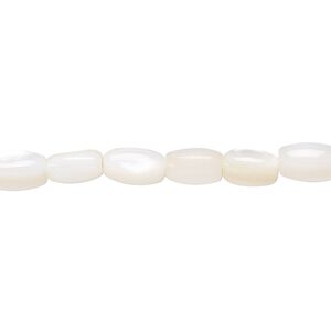 Mother-of-pearl shell 1pkg1, oval bead 15.5 to 16 inch white 8x5mm