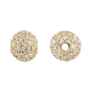 Bead 1pkg1 gold-plated pewter, 14mm round, clear crystal Dione&reg;