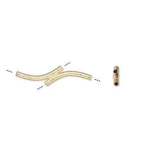 Bead 1pkg6 gold-plated, 22x5mm double curved tube, brushed brass