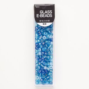 Seed bead mix glass 1pk #4-#6 round, opaque and translucent multi-blue, 40 gram