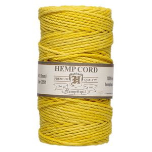Cord, Hemptique&reg;, polished hemp, yellow, 1.8mm, 48-pound test. Sold per 205-foot spool.