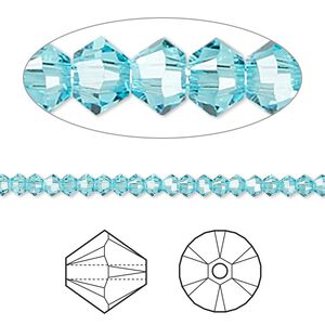Bead 48pk light turquoise, Crystal Passions&reg; 3mm bicone 5328