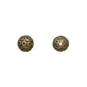 Bead 1pkg10 brass-finished "pewter", 8mm filigree round, antique