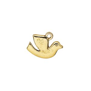 Charm, antique gold-finished "pewter" (zinc-based alloy), 17x12mm double-sided dove. Sold per pkg of 20.