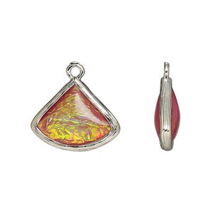 Drop, Opalized Ice&trade;, "opal" (resin) and imitation rhodium-finished brass, opaque light purple, 19x15mm double-sided fan. Sold per pkg of 4.