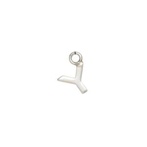 Charm, sterling silver, 9x8mm single-sided modern square alphabet letter Y. Sold individually.