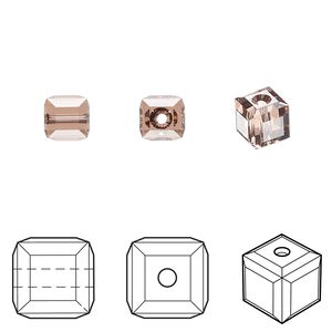 Bead 144pk blush rose, Swarovski&reg; 6mm cube 5601