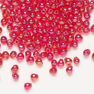 Seed bead, Miyuki, glass, pkg/250g, 4x3.4mm fringe, translucent rainbow red, (DP-254).