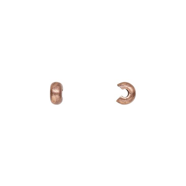 Crimp cover, antique copper-plated brass, 4mm smooth round. Sold per pkg of 100. image number 0
