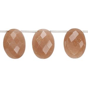 Peach moonstone 1pkg1, hand-cut top-drilled faceted flat oval bead natural 5 inch 13x9mm-16x12mm
