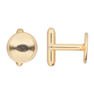 Cuff link 1pkg2 gold-finished brass, 12mm round bezel setting. 1 pair.