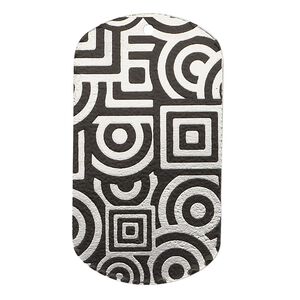 Focal, imitation rhodium-finished carbon steel, black, 40x22mm single-sided dog tag with geometric design. Sold per pkg of 2.