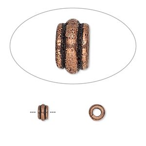Bead 1pkg40 copper, 5x3mm double ring rondelle, antiqued