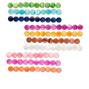 Mother-of-pearl shell 1pkg10, flat round bead 15.5 to 16 inch assorted colors 20mm