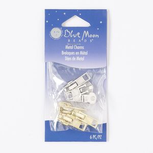 Component mix, gold- / silver-finished "pewter" (zinc-based alloy) / steel, 21x8mm zipper pull. Sold per pkg of 6.