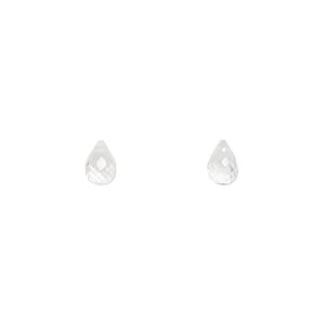Quartz crystal 1pkg2, hand-cut top-drilled faceted briolette bead natural 6x4mm