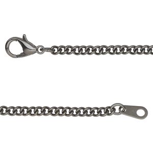Chain 1pkg1 curb, 3mm / lobster claw clasp, gunmetal-finished steel 24 inch