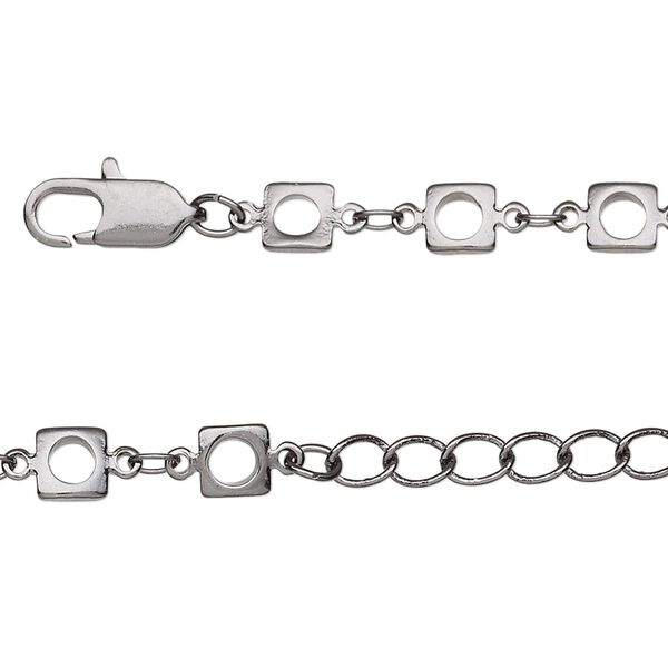 Chain 1pkg1 oval & square, 2mm / 5mm open / lobster claw clasp, gunmetal-finished brass 18 inch image number 0