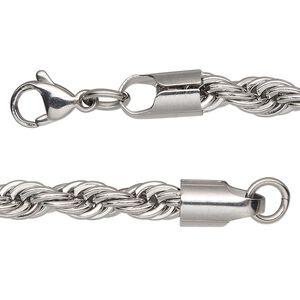 Chain 1pkg1 French rope, 6mm / lobster claw clasp, stainless steel 24 inch