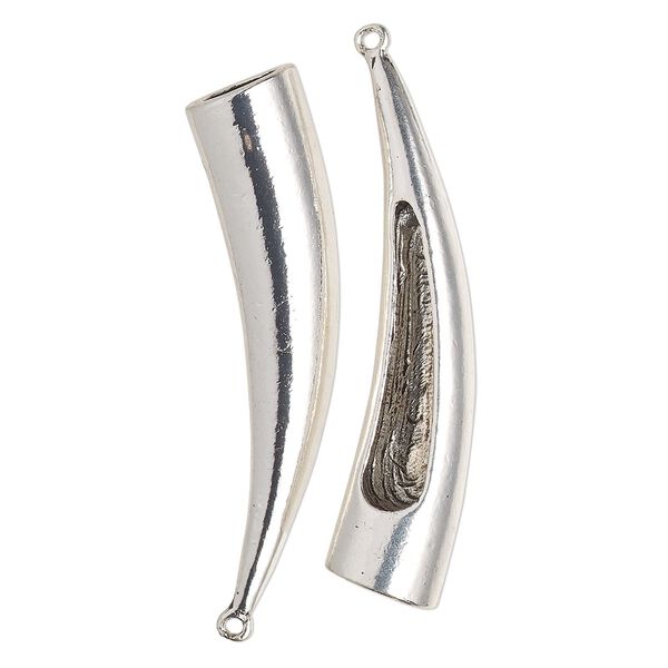 Cord end glue-in 1pkg2 "pewter", 63x14mm curved / 9.5mm inside diameter, silver-finished / antiqued image number 0