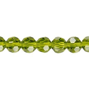 Bead 1pk 32 facets transparent peridot green, Celestial Crystal&reg; 8mm round 15.5-16 inch