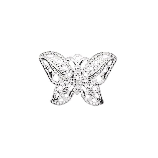 Charm, silver-plated brass, stamped, 21x15mm fancy butterfly. Sold per pkg of 10. image number 0