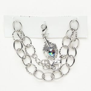 Chain finding assortment brass / crystal 1pkg2 mixed sizes shapes, antique silver finish / multicolored