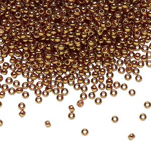 Seed bead, TOHO BEADS&reg;, glass, pkg/50g, #11 round, translucent gold luster pink (TR-11-421).
