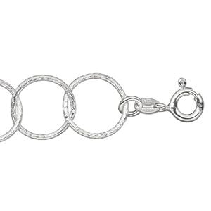 Chain 1pkg1 sterling silver cable, 13mm textured round / springring clasp, 18 inch