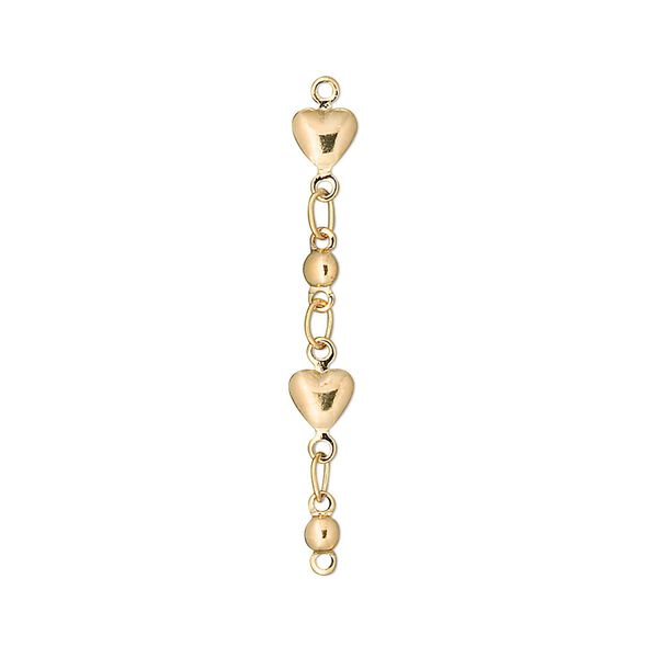 Extender chain 1pkg6 heart, 33mm, gold-finished brass 1.3 inch unfinished image number 0